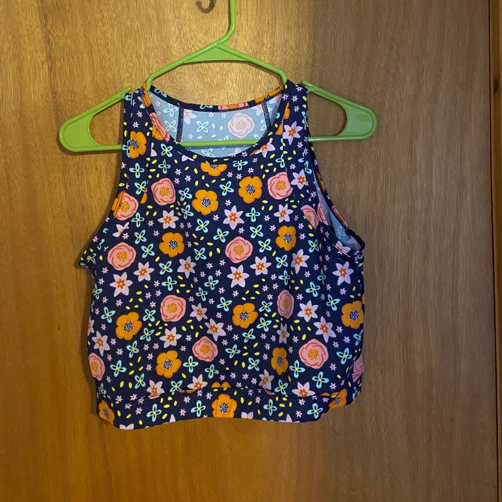 Floral Stretchy Three Quarter Sports Tank